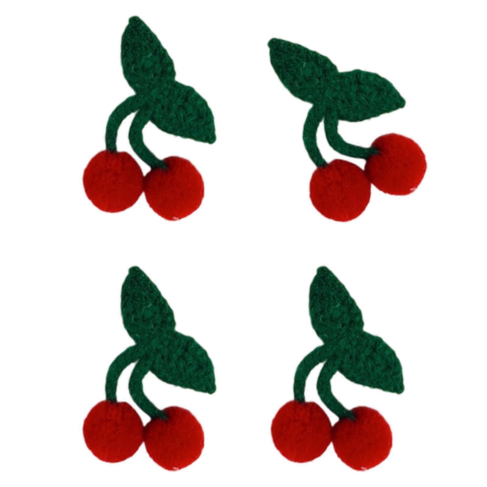 4Pcs Knitted Fabric Cherry Keychain Brooch DIY Craft Brooch Accessories Set For Beginners And Craft Enthusiasts Multicolor