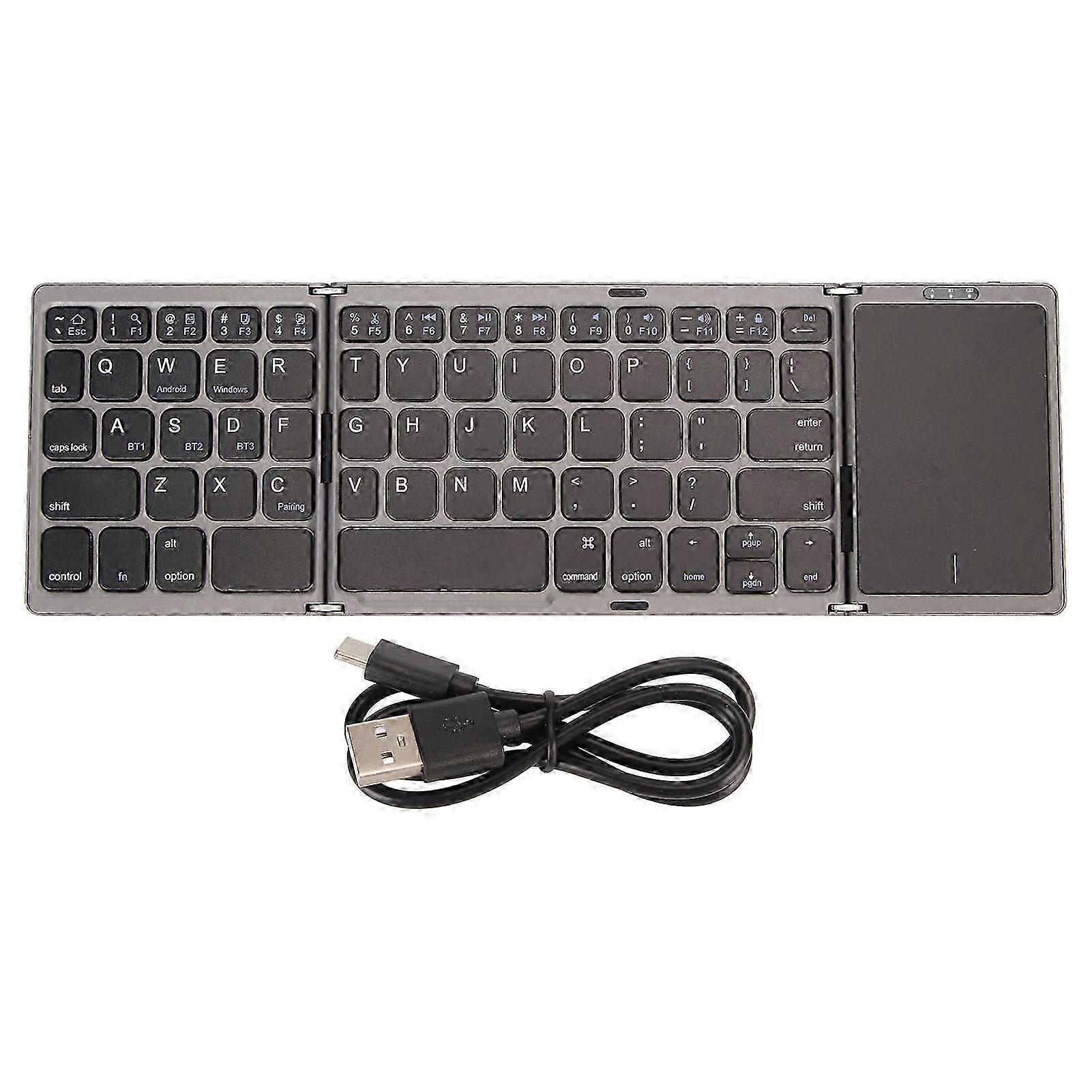 3 Folds Wireless Keyboard with Touchpad Foldable Keyboard for Tablet PC Smartphone Built in Battery B089T Gray Black
