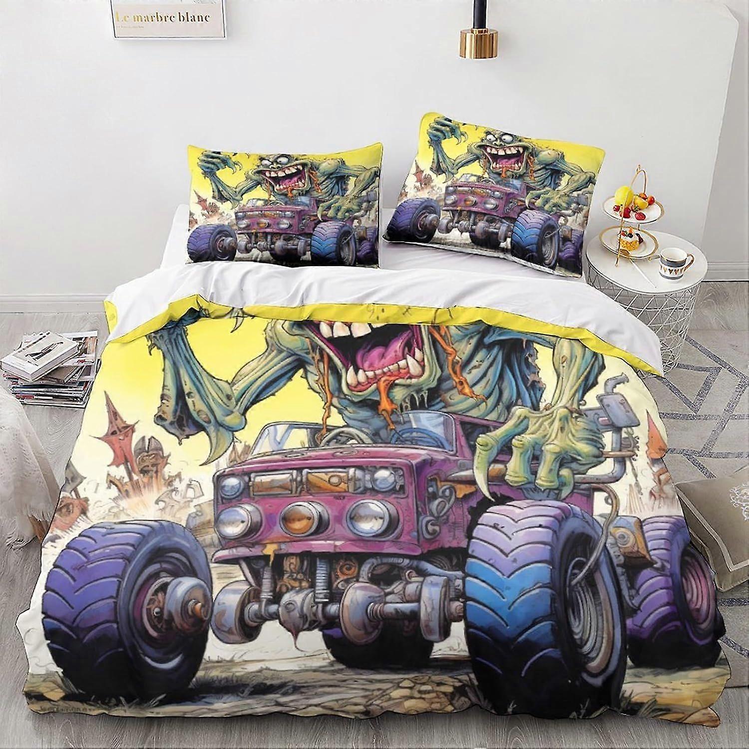 LikeEj 3D impresso desenhos animados monstro capa edredom com fronhas Vintage Car Bedding Set com fechamento com zíper Soft Microfiber Quilt Cover Set Double