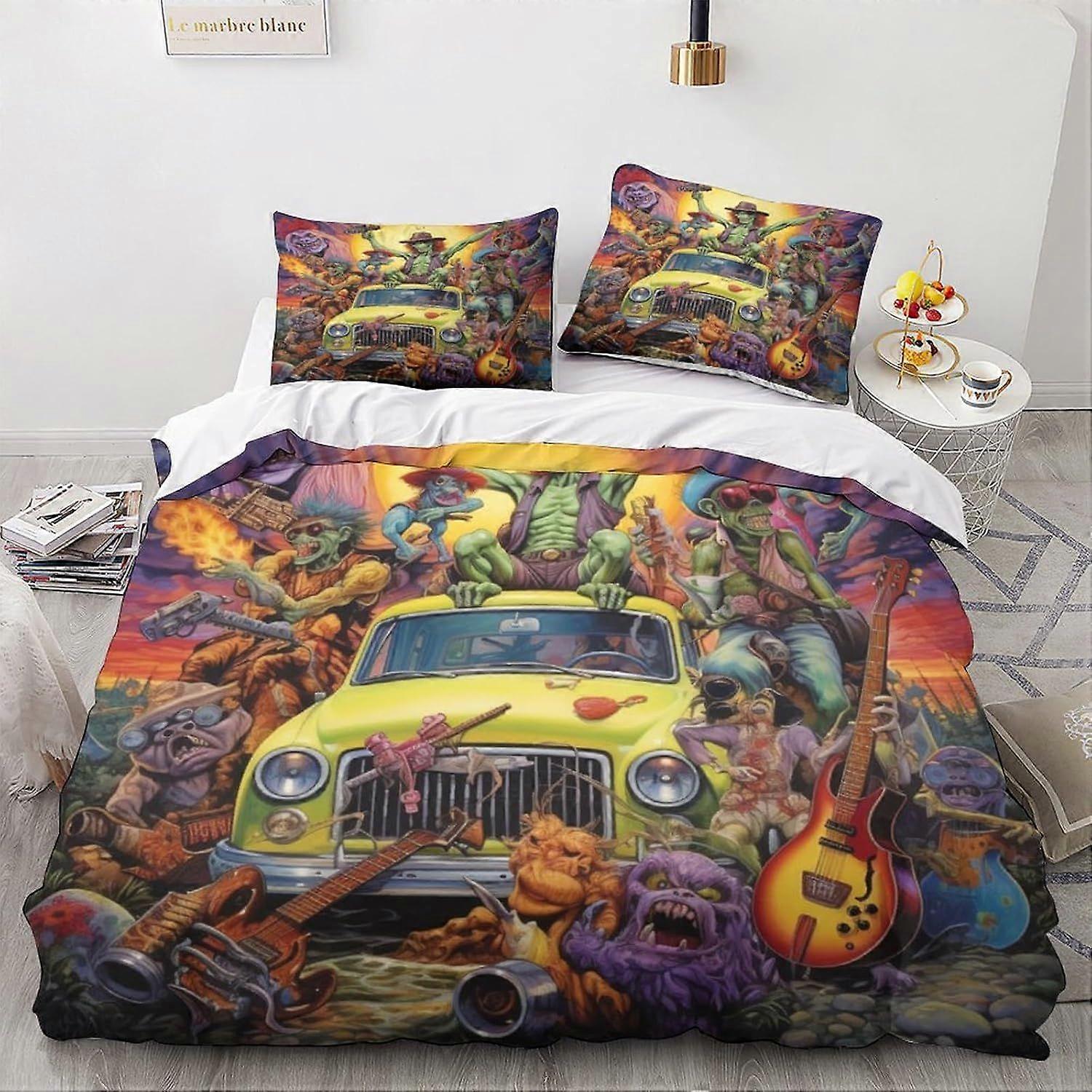 LikeEj Monsters Sängkläder Tecknad Påslakan 3D veteranbil Tryck Sängkläder Täcke Överdrag för tonåringar Microfiber 3-delat påslakan Dekorerad kung