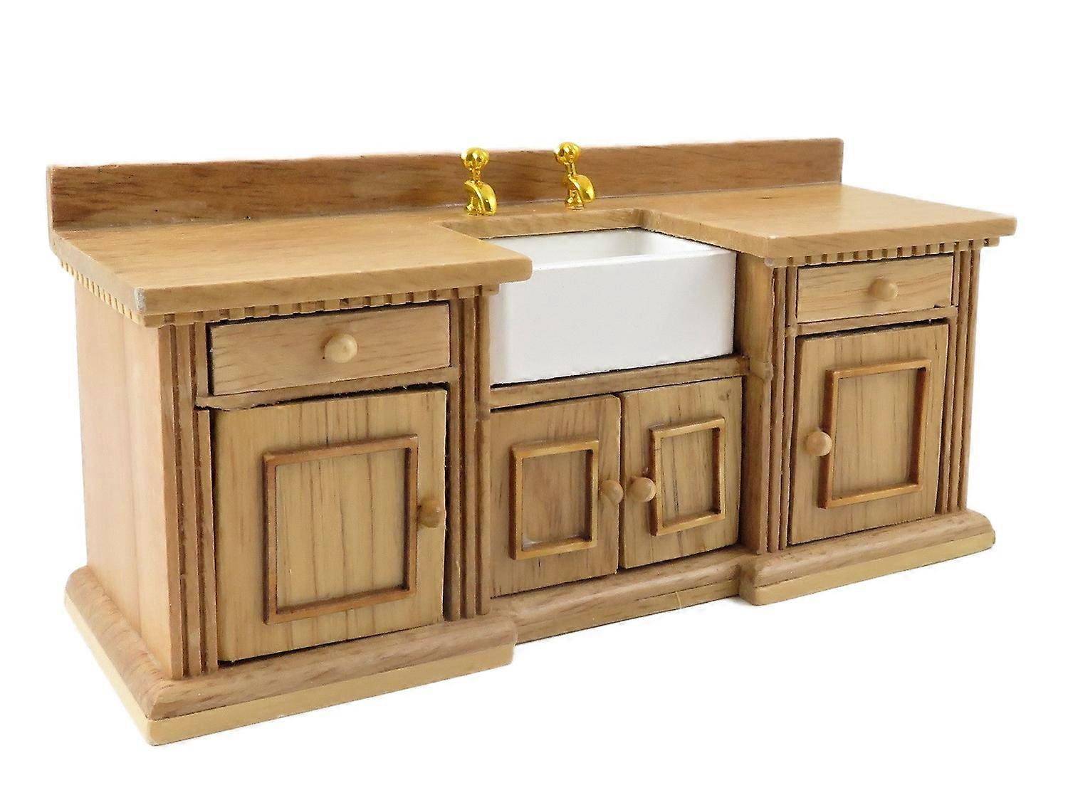 دمى البيت الخفيفة البلوط Smallbone بالوعة وحدة مع بلفاست بالوعة أثاث المطبخ