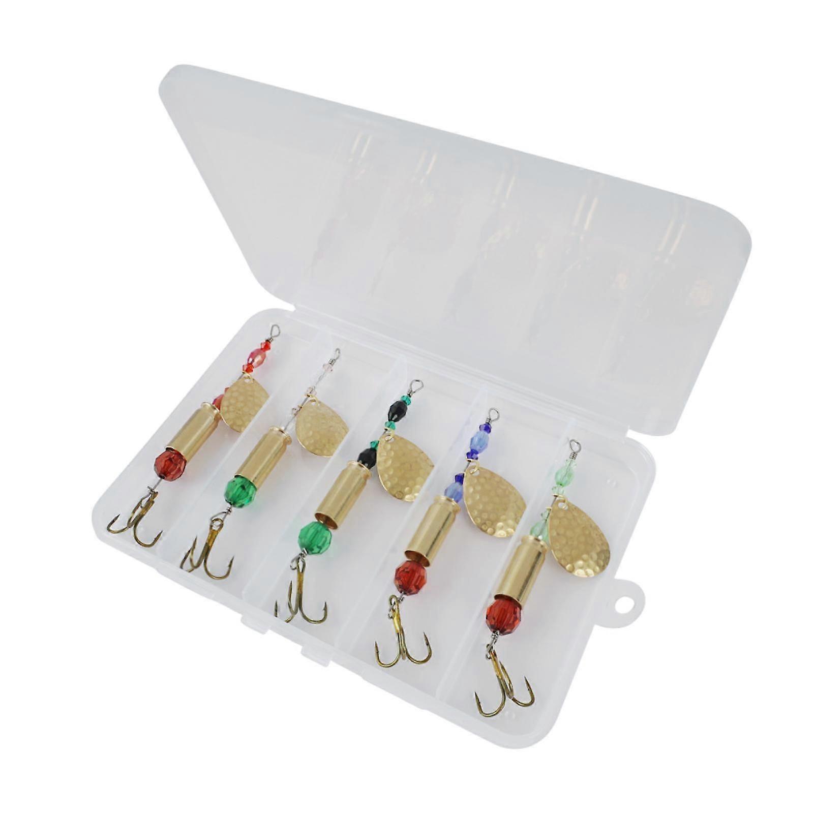 Mengxi 5Pcs Blade Rotating Spinner Metal Lures with Treble Hooks Streamlined Design Bright Colors Artificial Spoon Baits Freshwater Fishing Baits