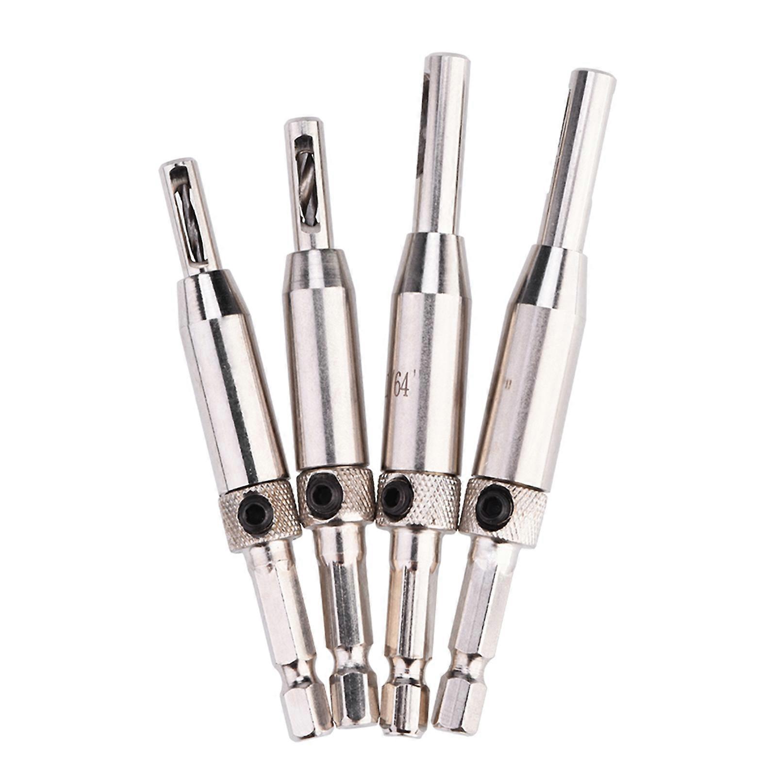 4pcs Hex Shank Self Centering Drill Bit Set Door Window Hinge Hole Puncher Woodworking Tool