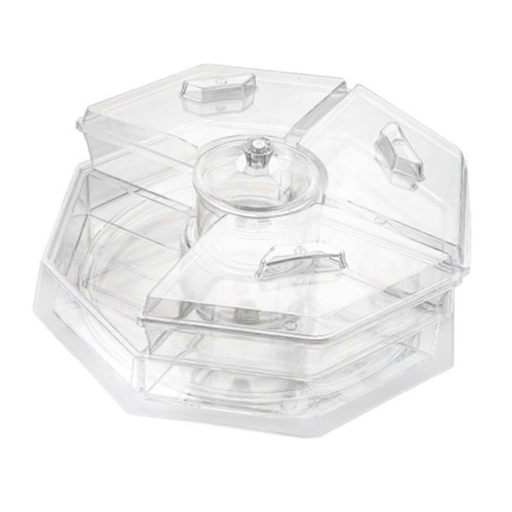 Rotating Chilled Serving Tray,Ice Chilled Partys Platter with 5 Removable Compartment and Lid,Cocktail Serving Dish