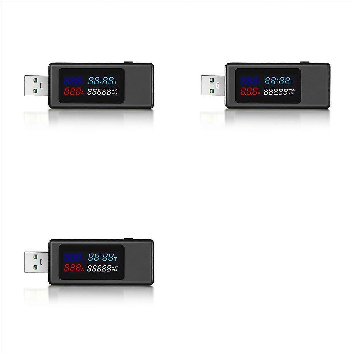 3X 6 in 1 USB Tester DC4-30V IPS Display Digital Voltage Power Timing Capacity Meter Detector for Cu