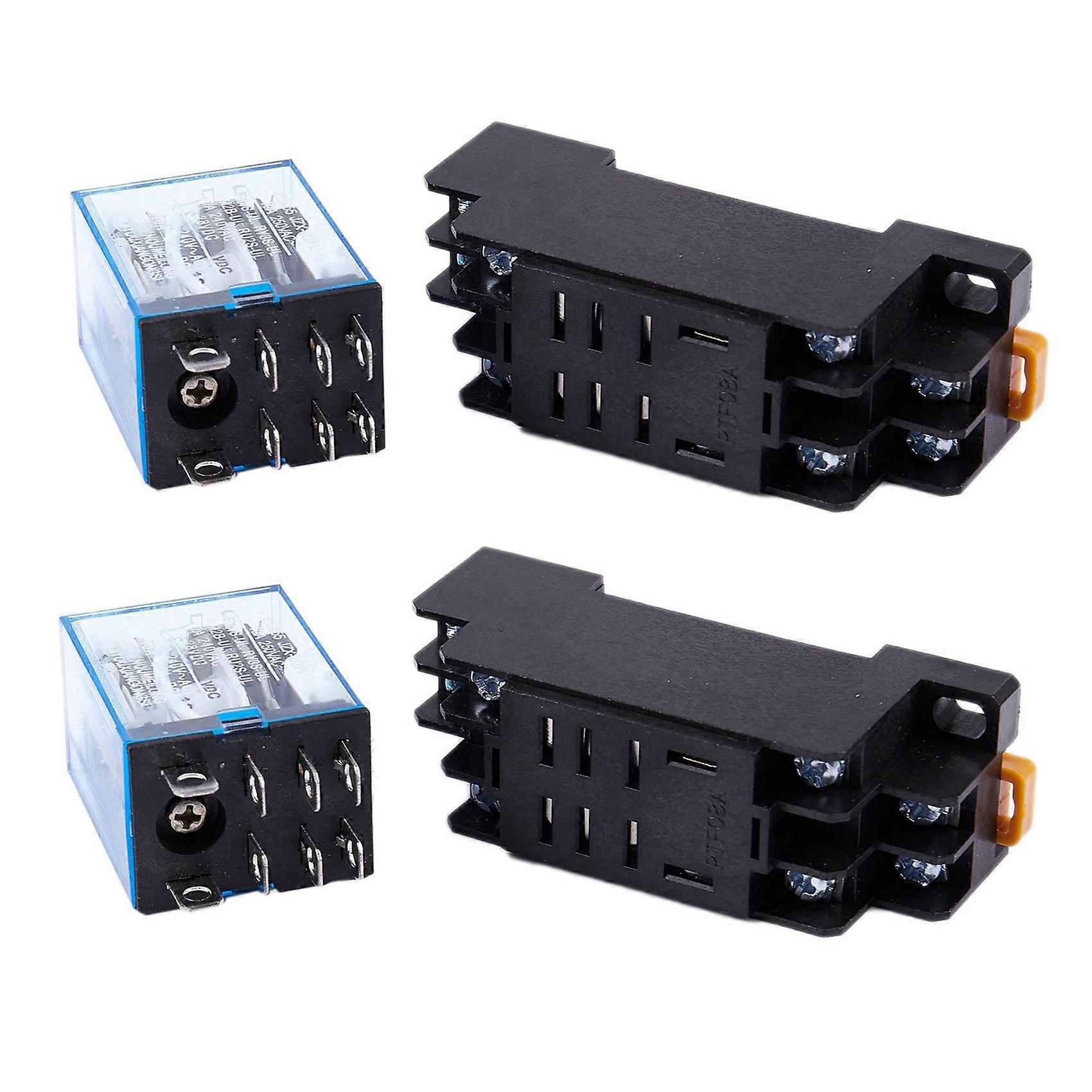 2X 12V DC Coil Power Relay DPDT LY2NJ HH62P-L JQX-13F 10A With PTF08A Socket Base