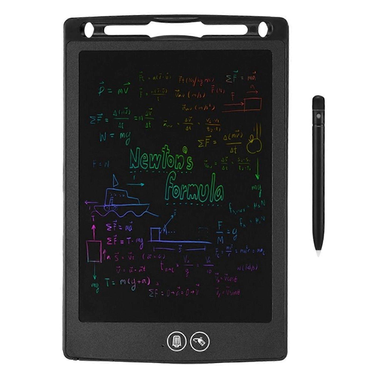 12 inch LCD Drawing Tablet Portable Digital Writing Pad LCD Colorful Screen Partial Erasable Drawing Pad with Stylus Pen Black