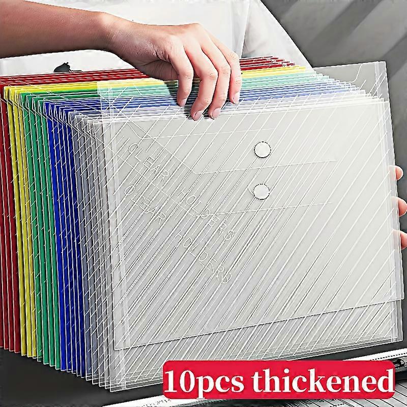 10pcs file folders Clear A4 File Bags - Mixed Color & White, Button Closure Storage Organizer for Office & School