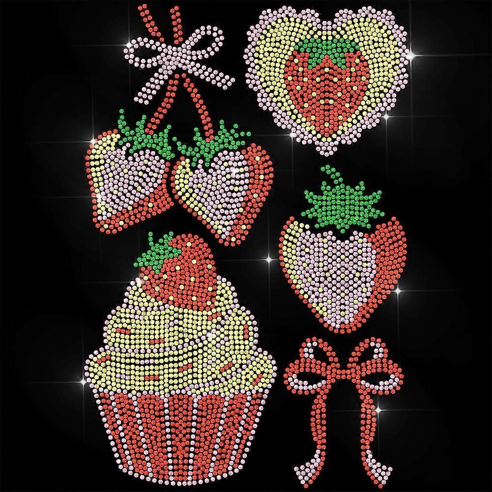 Red Rhinestone Iron on Transfer Strawberry Element Bling Diamond Hotfix Patches for Clothes 11.6"x8.2" Large Iron On Sequin Applique for Jeans Caps Ba