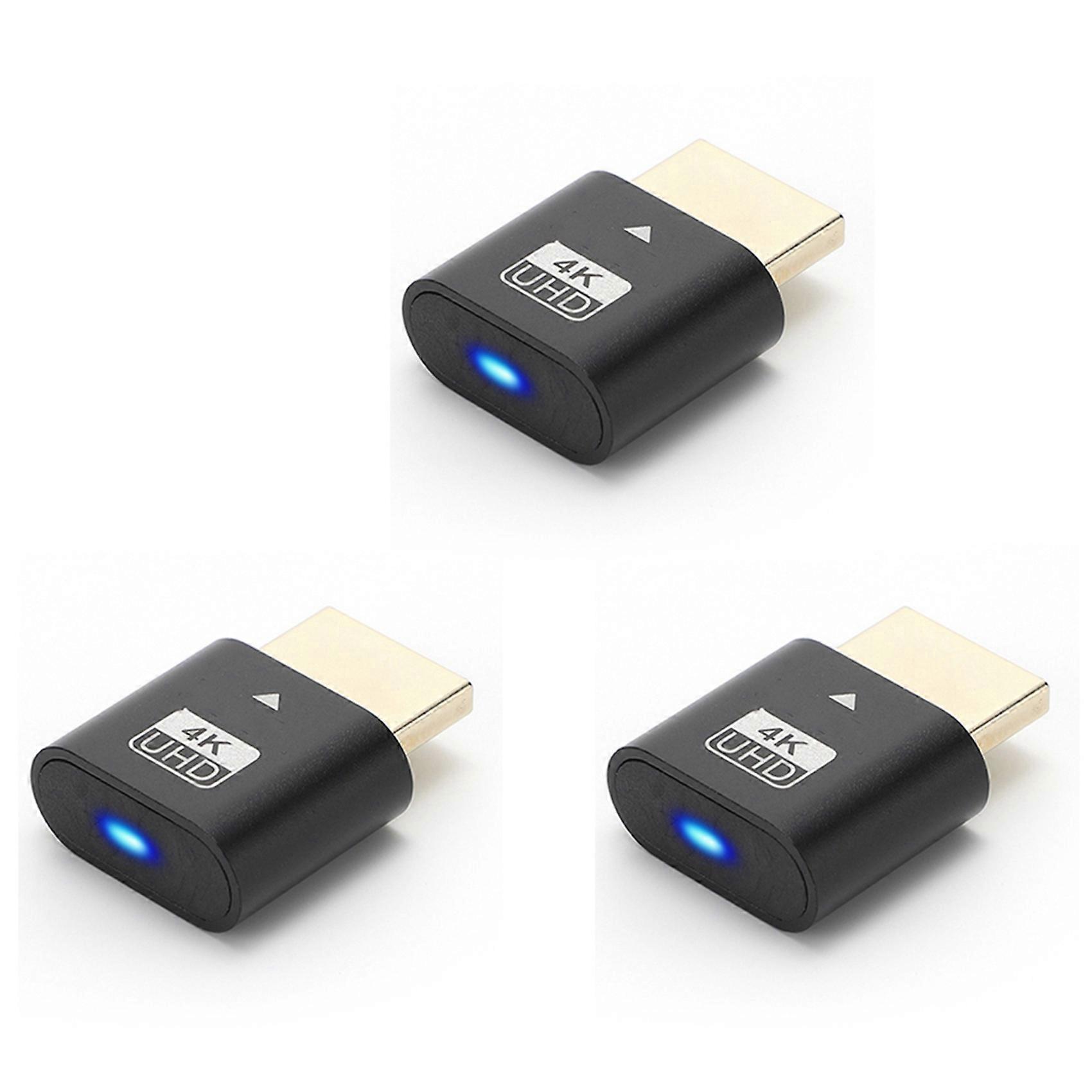 3X HDMI-Compatible 4K Dummy Plug with LED Light for Graphics Cards, Desktop/Laptop Vistual Display Adapter C