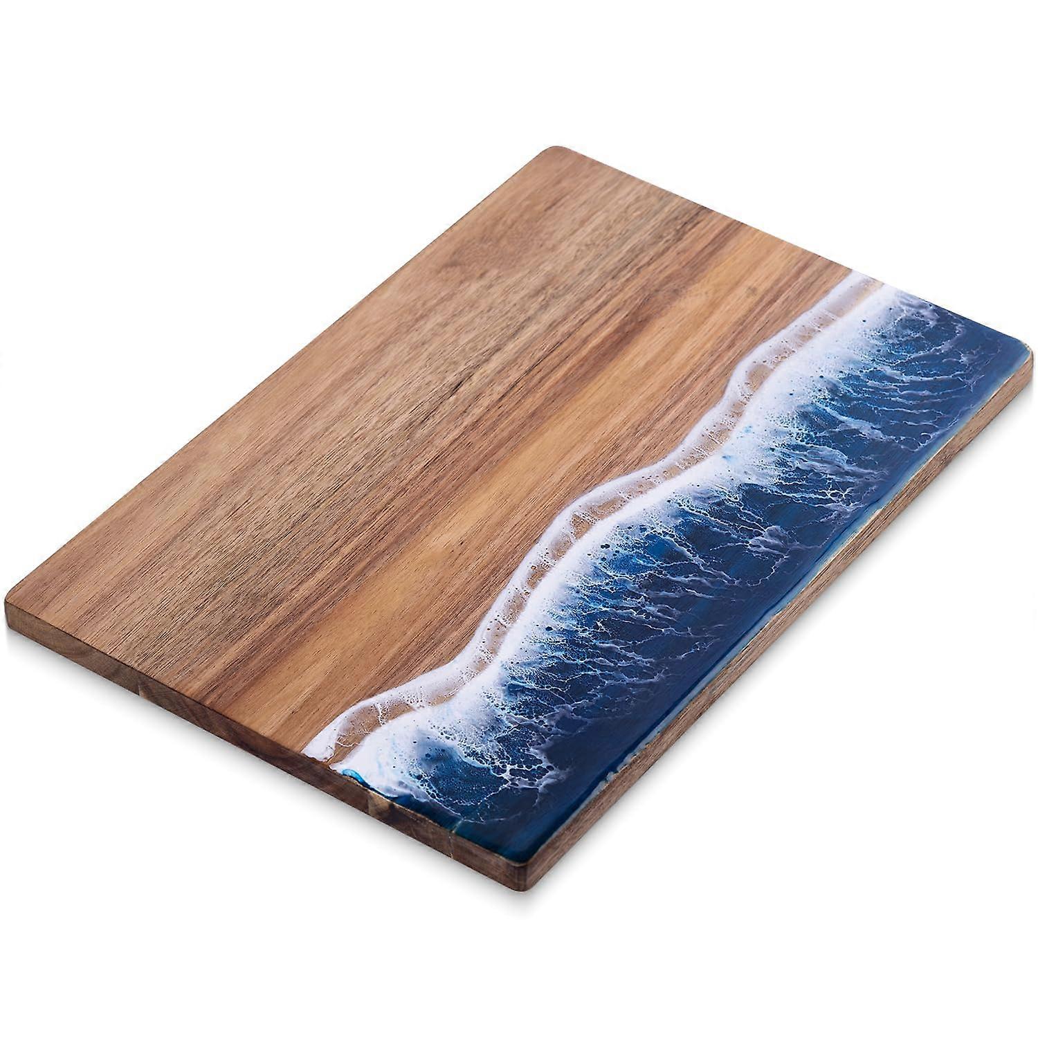 Charcuterie Board Large Acacia Wood Resin Ocean Wave Design Cheese and Meat Serving Board Blue