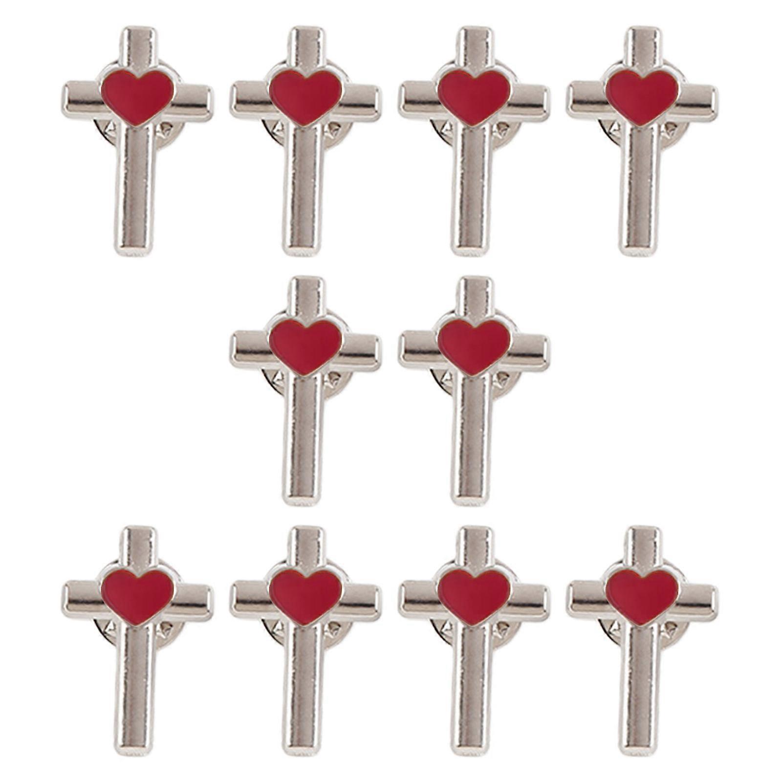 Pack of 10 Enamel Crosses Heart Pin with Secure Clasp for Confident Adornment Lapel Accessory for Everyday Wear Multicolor