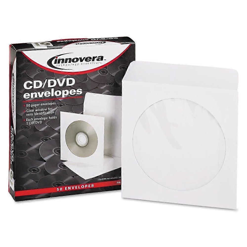 White CD DVD Envelopes with Clear Window, Scratch Protection, 50 Pack Disc Storage Sleeves