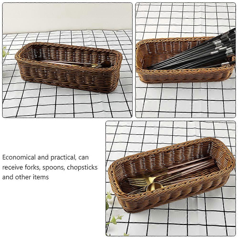 Plastic Rattan Woven Basket for Tableware Storage Brown PP Material 1Pc
