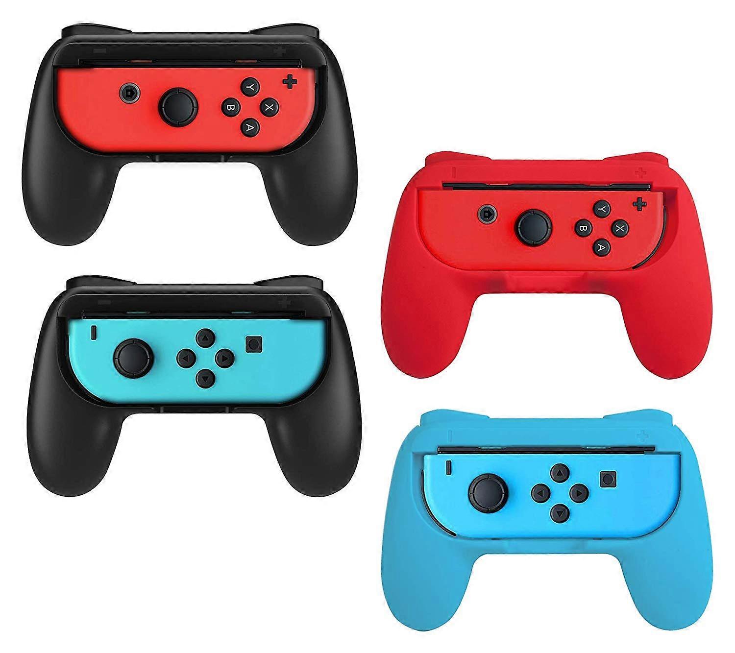 Controller Grip Set for Nintendo Switch, Ergonomic JoyCon Handles with Precise Fit, 4 Pack Black Red Blue
