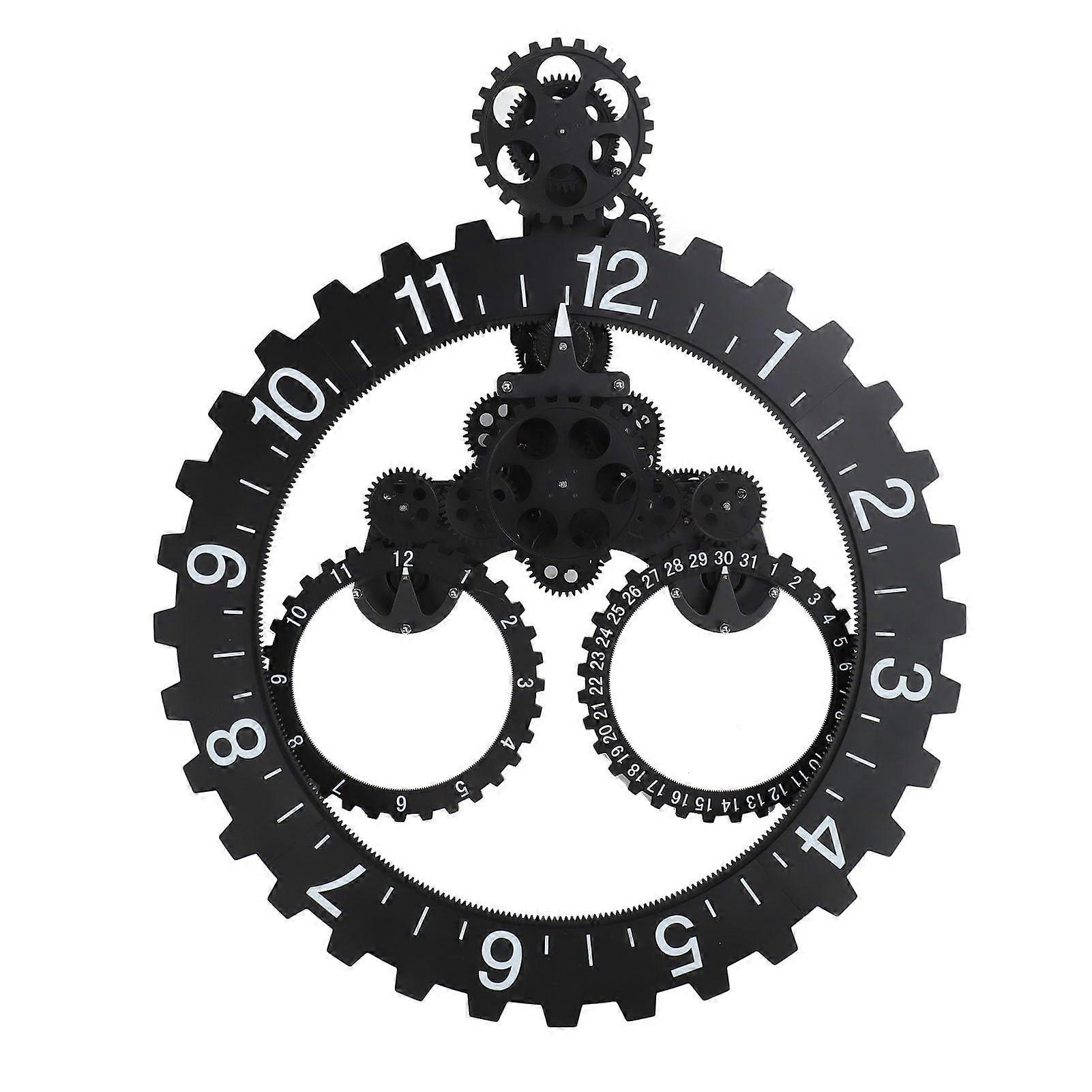 Mechanical Gear Wall Clock with Dynamic Gear Rotation, Retro European Design, Large Wheel, Black