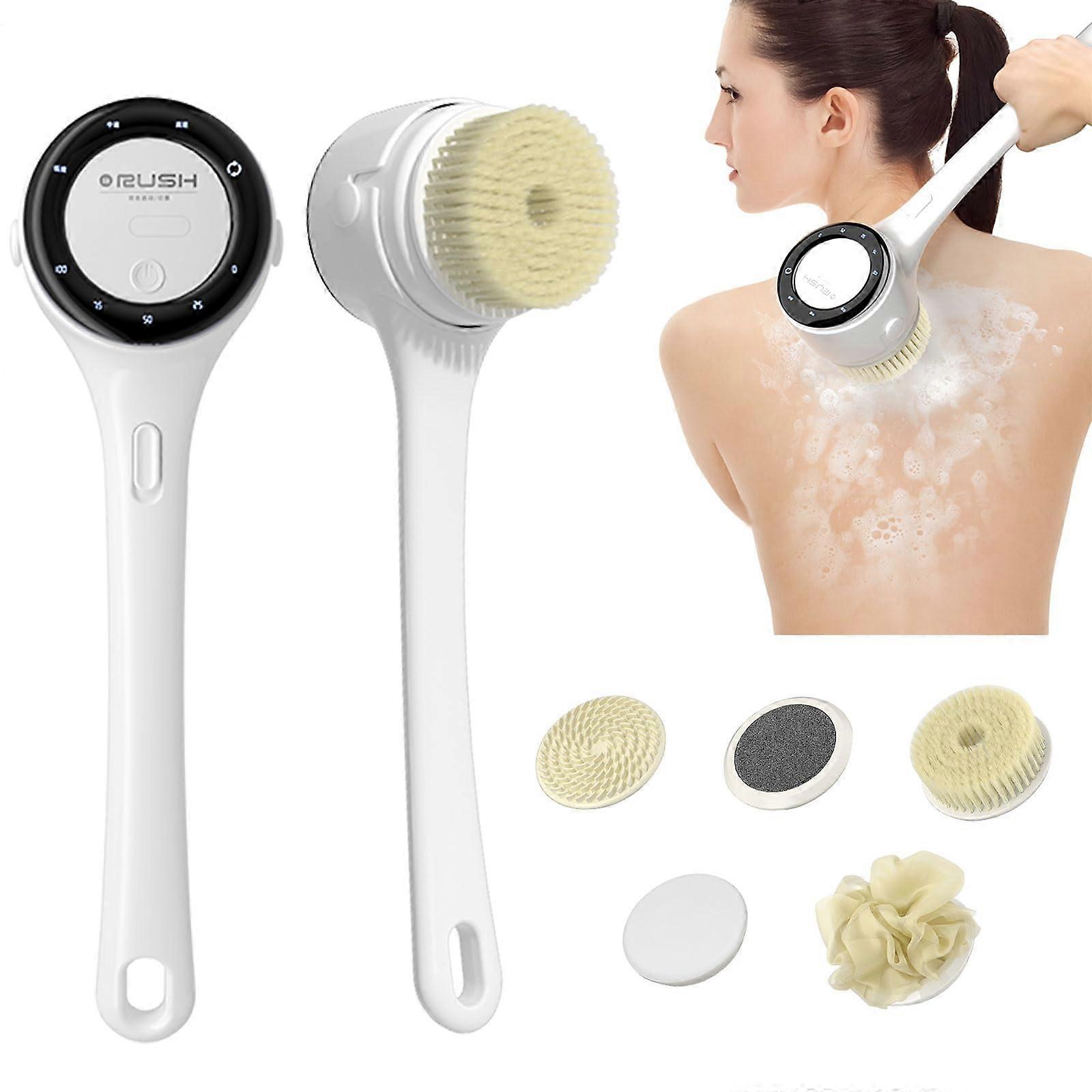 Electric Body Brush with 5 in 1 Heads, Waterproof 3 Speed Back Scrubber for Deep Clean and Exfoliation