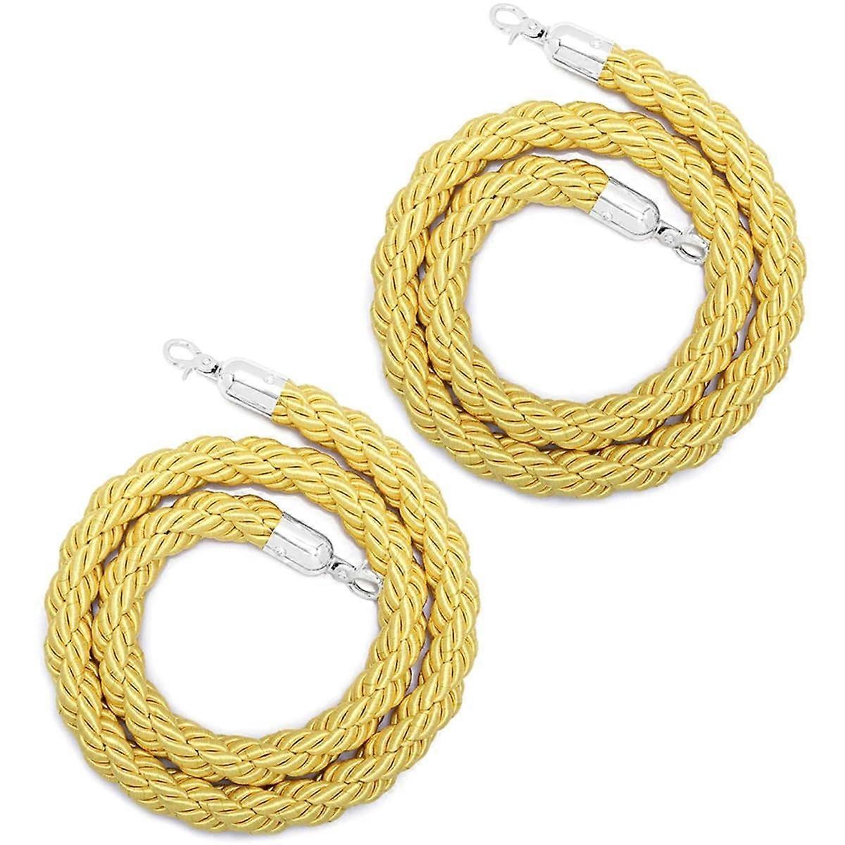 2 Pack 1.5m Yellow Stanchion Rope with Silver Snap Hooks for Hotel Exhibition Queue Crowd Control