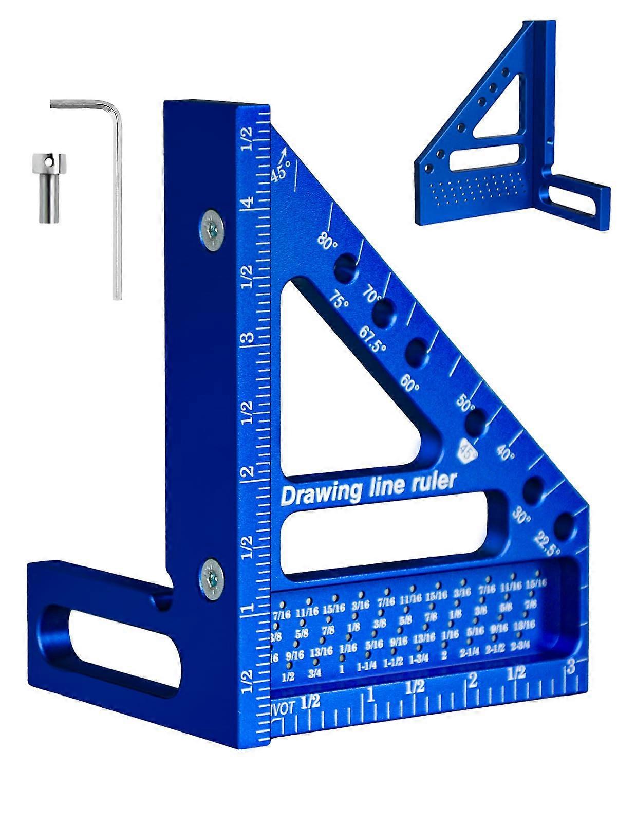 Aluminum Alloy Carpenter Square 3D MultiAngle Miter Triangle Ruler for Precision Woodworking (Blue)