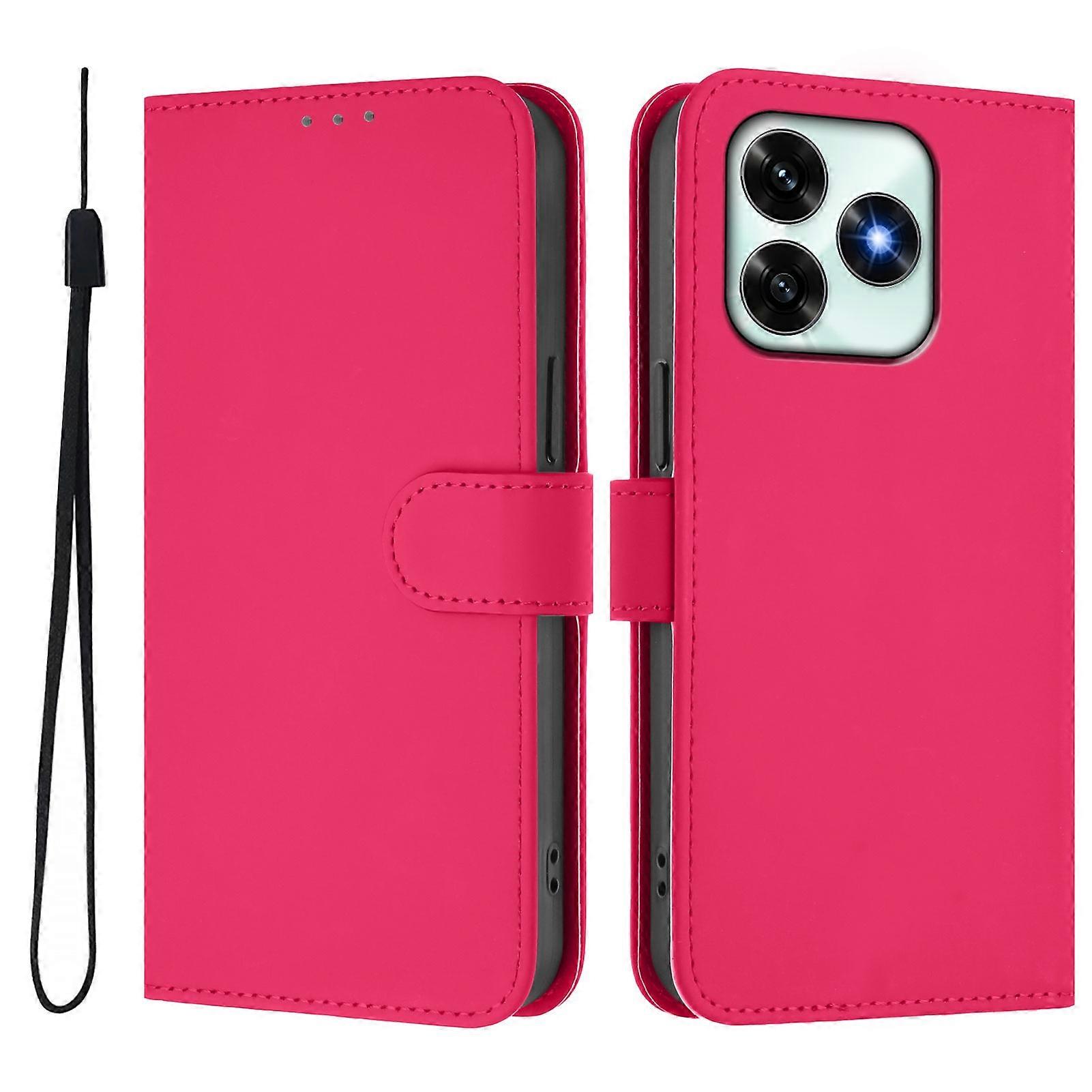 For Honor X5c Plus 4G Case Solid Color Wallet Leather Phone Cover with Strap