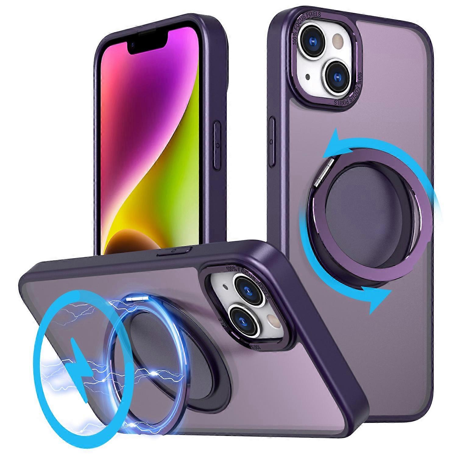 For iPhone 14 Magnetic Case Compatible with MagSafe Ring Kickstand