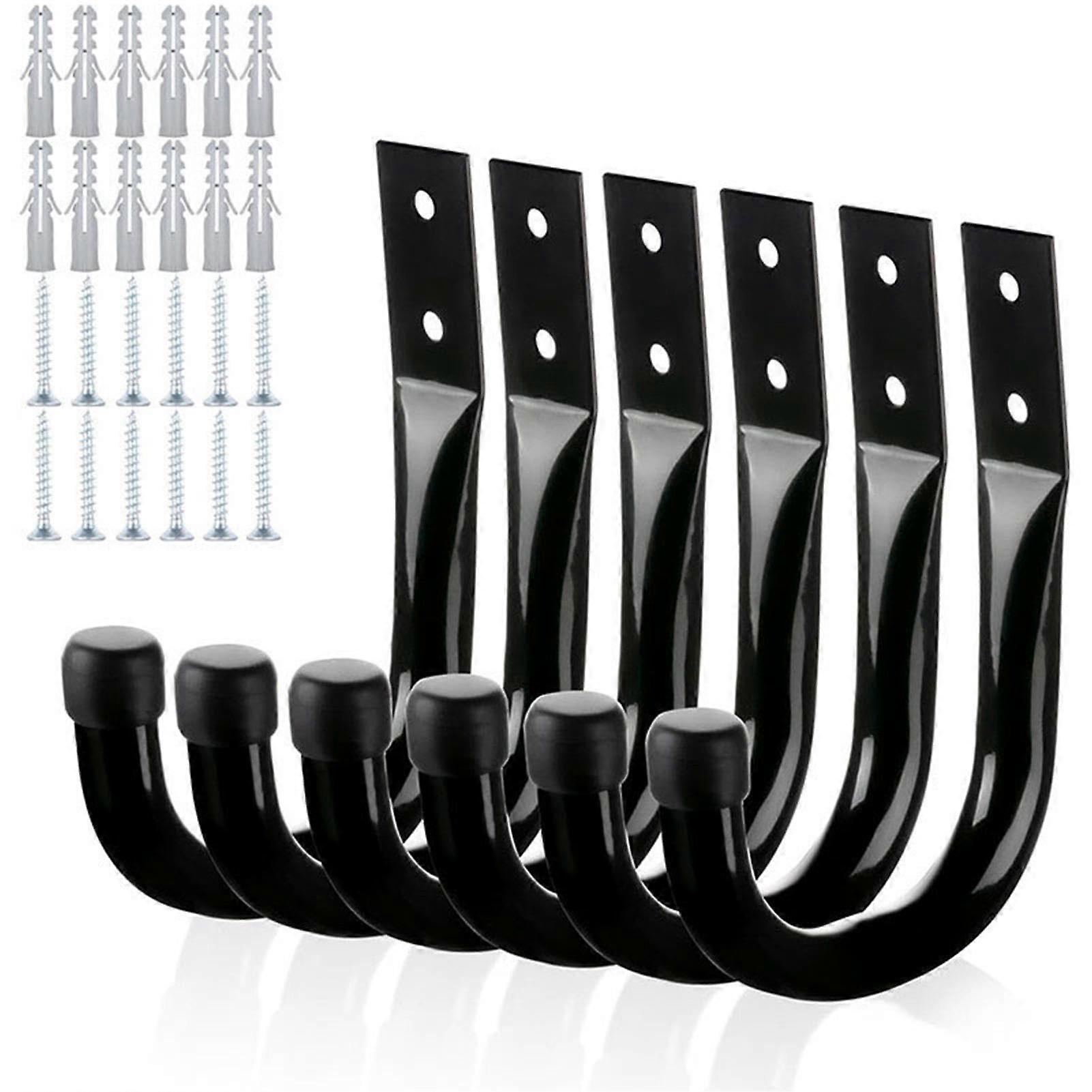 6 Pack Garage Storage Hooks Heavy Duty Wall Mounted Ladder Utility Hooks Rust Resistant Black