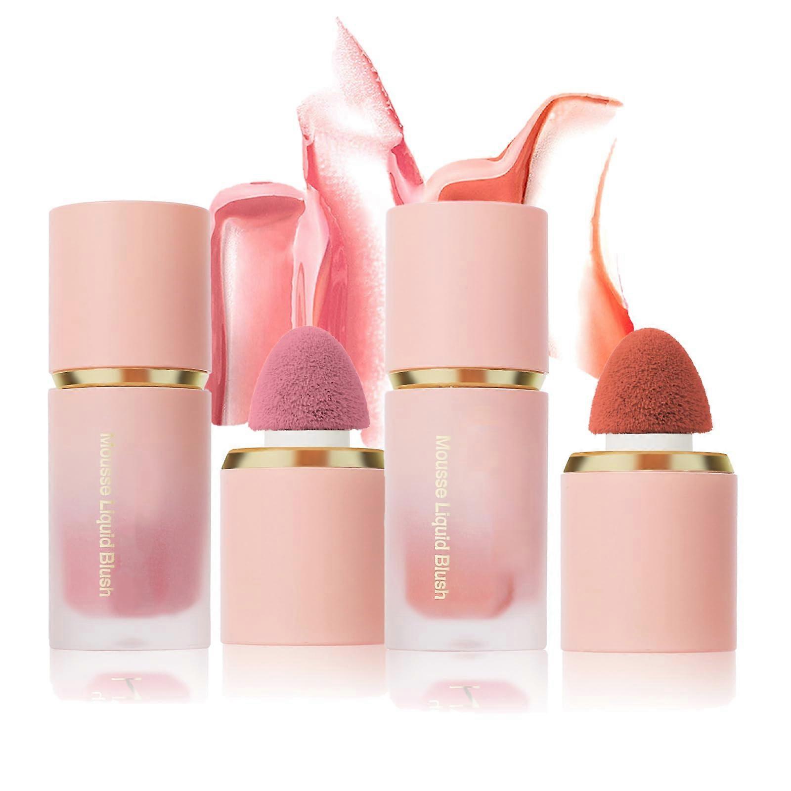 2 Pcs Liquid Blush Set for Cheeks, LongLasting Pigment Waterproof Cream Blush with Applicator