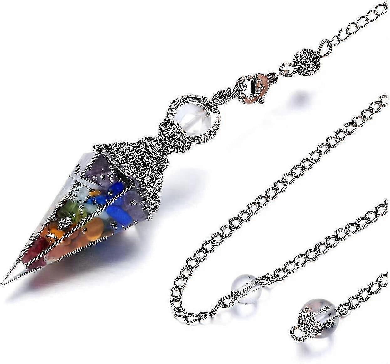 7 Chakra Crystal Pendulum, Hexagonal Gemstone Dowsing Tool for Healing & Divination