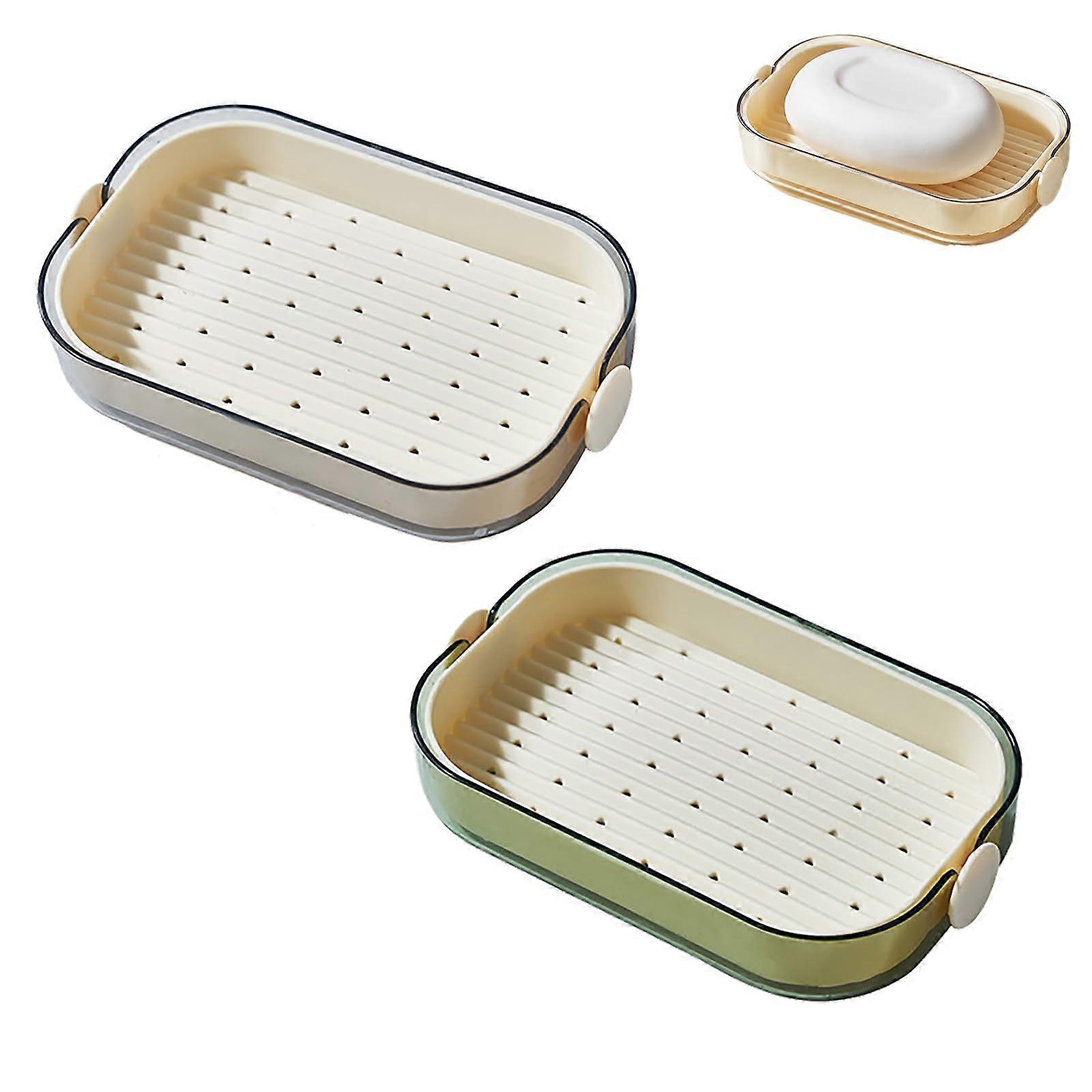 Travel Soap Case 2 Pcs with Double Layer Automatic Drainage Tray, Compact and Dustproof for Travel