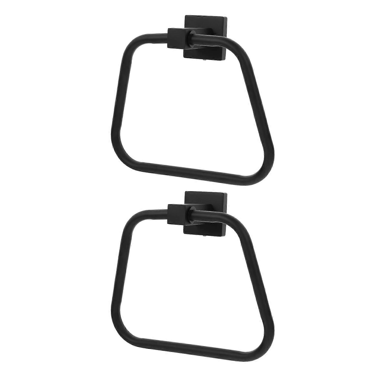 2pcs Black Wall Mounted Towel Ring Bathroom Holder with SpaceSaving Modern Minimalist Style
