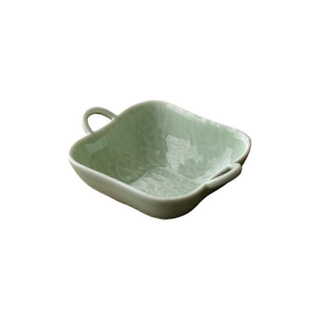 Ceramic Serving Bowl with Handles for Snacks and Sauces, Elegant Durable Green Appetizer Plate