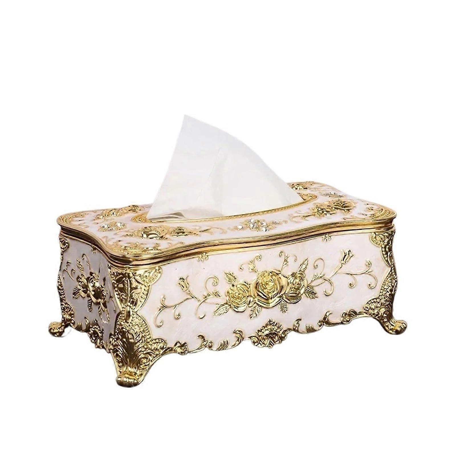 Tissue Box Holder with Decorative Rose Pattern, Heavy Base for Home, Car, Bathroom and Kitchen
