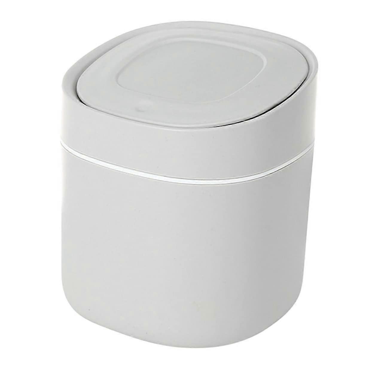Light Grey Desktop Trash Can with Lid, Compact Elegant Waste Bin for Office, Bedroom and Kitchen