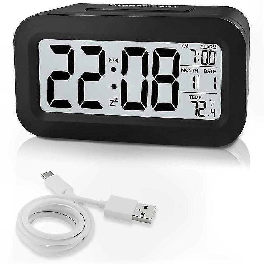 Smart Sensor Alarm Clock, Rechargeable Digital Clock with Date Display, 12/24H Format Bedside Timer