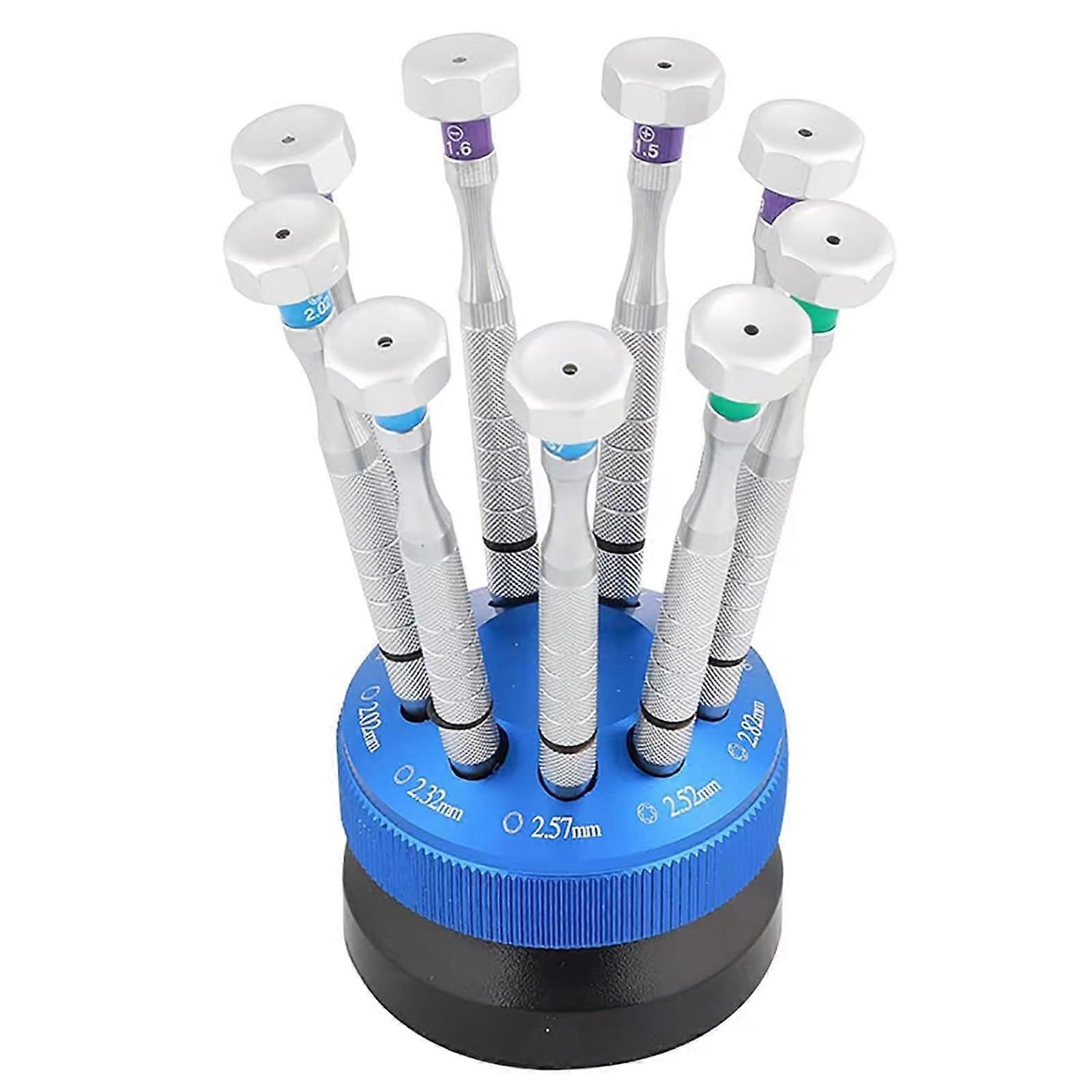 Precision Screwdriver Set for Eyeglass  with ColorCoded Handles and Rotatable Base, 9pcs