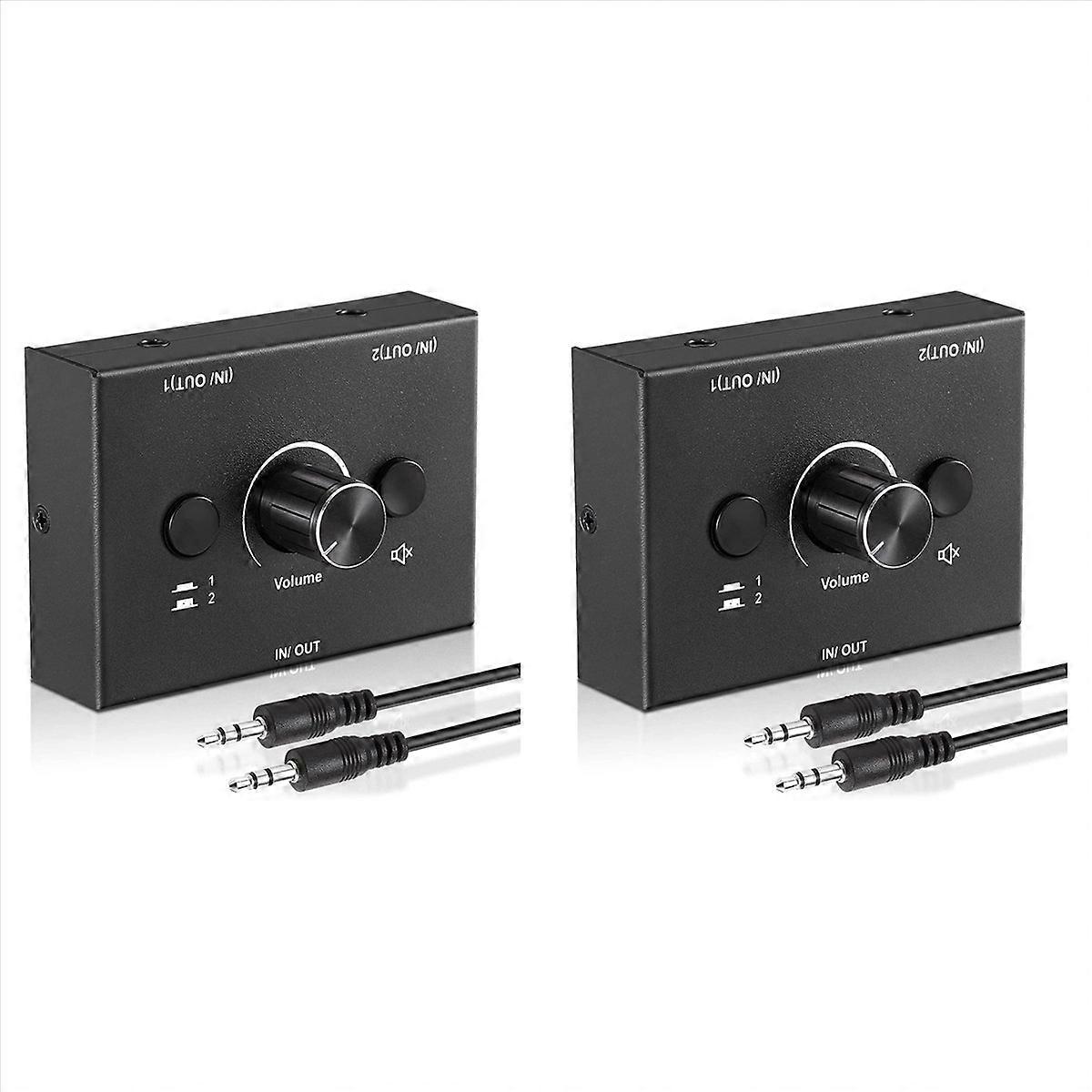2 Set 3.5mm Audio Switcher, 2 Input 1 Output/1 Input 2 Output Audio Splitter Switcher, Switcher Box,