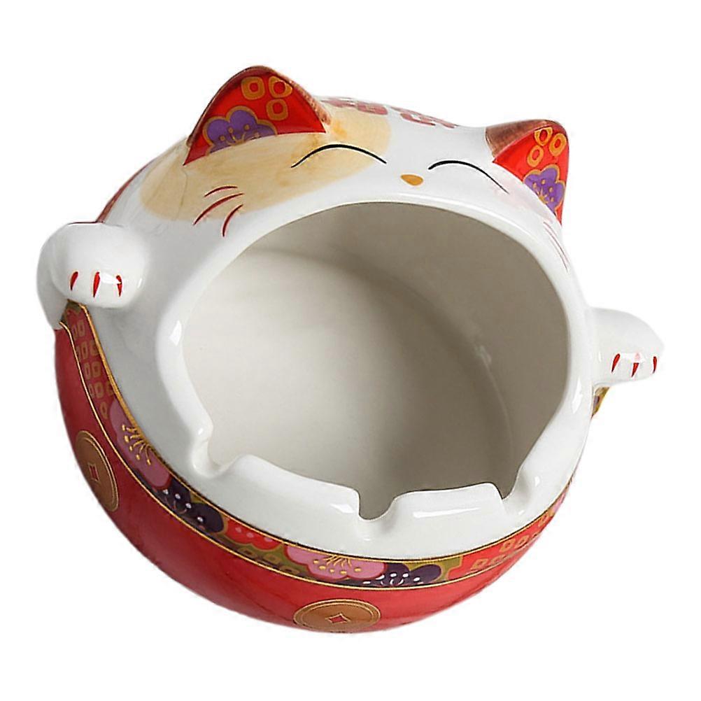 Fortune Cat Ashtray Butt Ash Tank for Storing 1Pcs Red