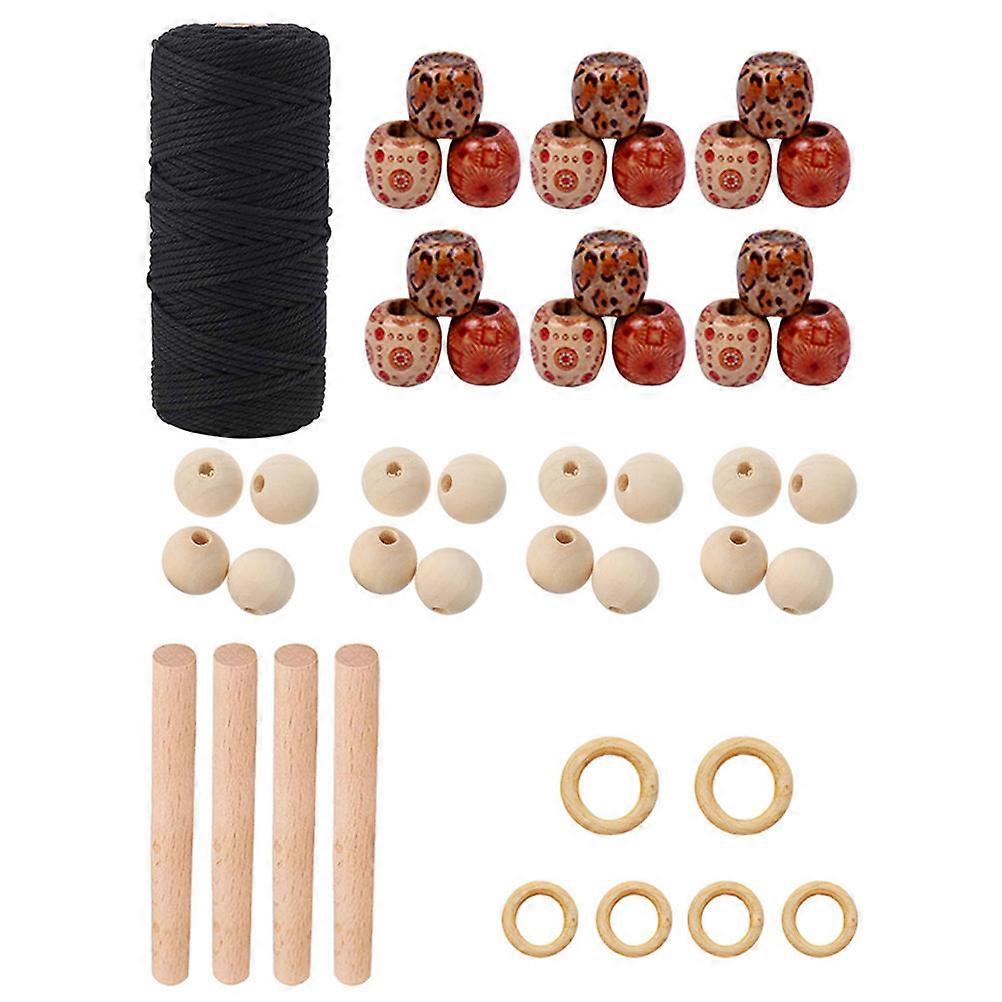 Macrame Kit for DIY Crafts Featuring 133Pcs Wooden Beads and Beech Stick