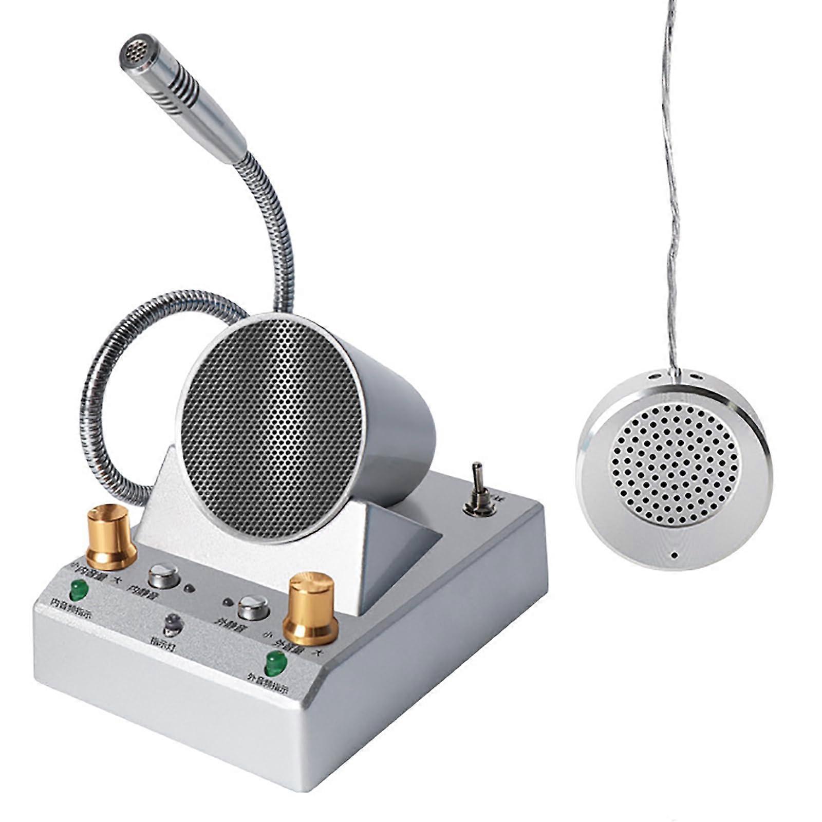 Window Intercom System with Noise Reduction, 360° Adjustable Mic and Host Mute for Bank Counters