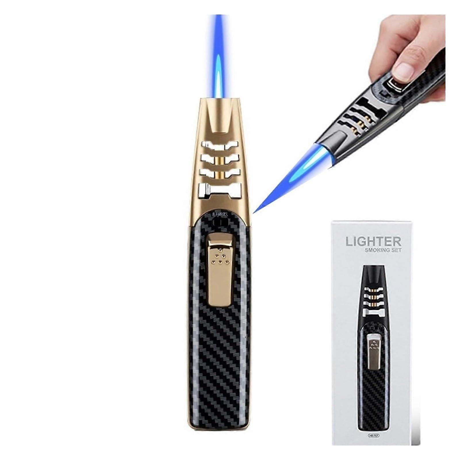 Windproof Refillable Butane Torch Lighter with Adjustable Jet Flame and Safety Lock Black