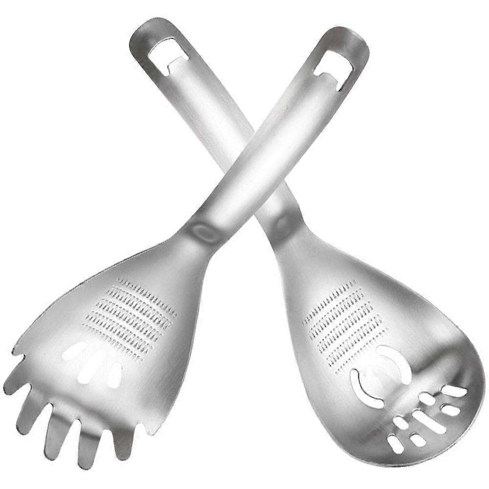 Mashing Draining Spoon Multi-Functional Grinding Cooking Spoon Kitchen Utensil Silver 2Pcs