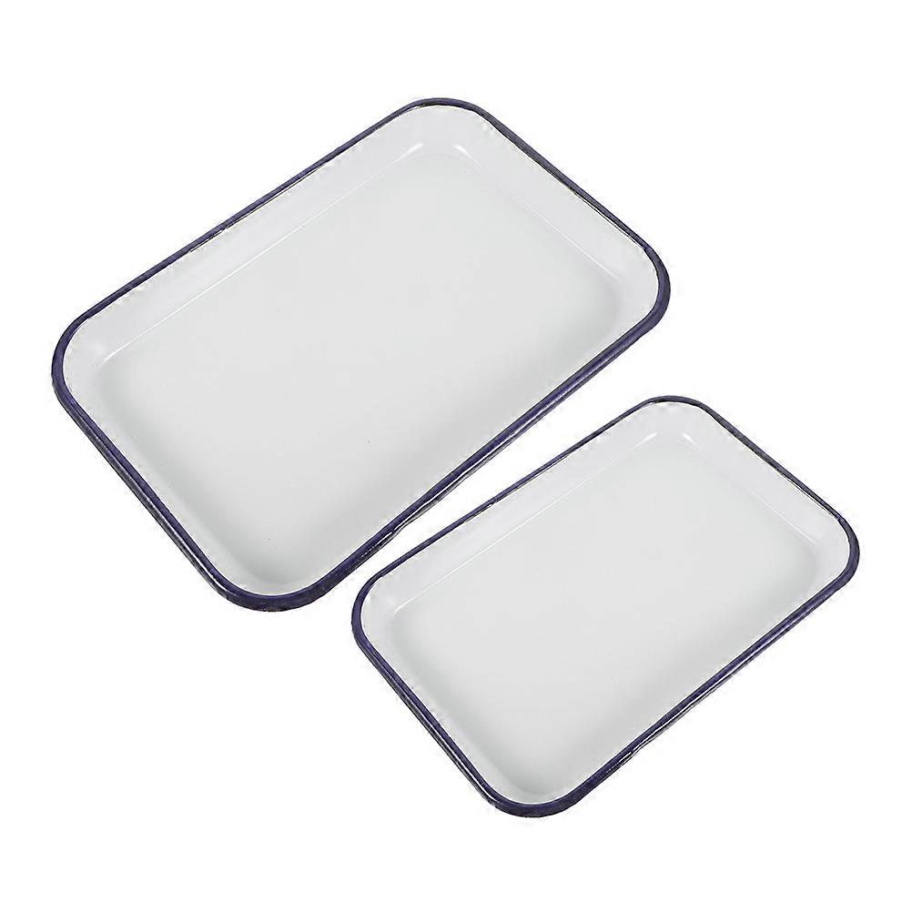 Pizza Baking Tray Enamel Oven Pan for Storage 2Pcs Rectangular Cooking