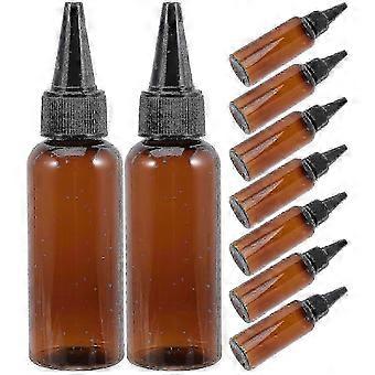 Pacote com 10 frascos plásticos recarregáveis ​​de 50ml compatíveis com tintura de cabelo, com bico dosador.