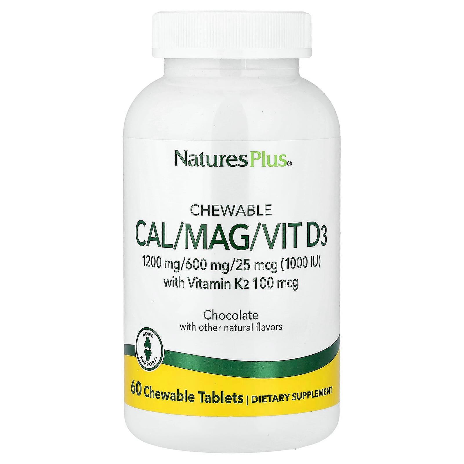 NaturesPlus, Chewable Cal/Mag/Vit D3, Chocolate, 60 Chewable Tablets