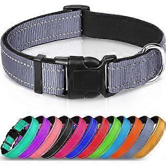 Nylon Dog Collar with Reflective Strip, Cat Collar, Gray, XS