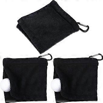 Golfbal handdoek 5,5 x 5,5 inch zwart Golf Nat en droog golfhanddoek Pocket Golfhanddoek met clip balhanddoek Golf (3 stuks)