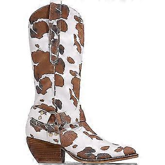 Cowgirl-Stiefel mit Kuhprint Block Chunky Heel Mid Wade