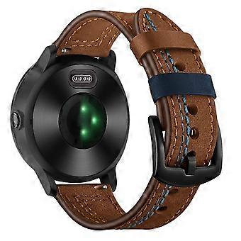20mm Stitching Design Genuine Leather Wrist Band Strap Replacement for Garmin Vivoactive3/ VivomoveHR