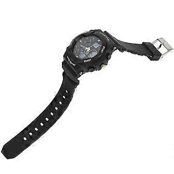 Heren sporthorloge met dubbele tijdsaanduiding, LED digitale quartz uurwerk, waterdicht.