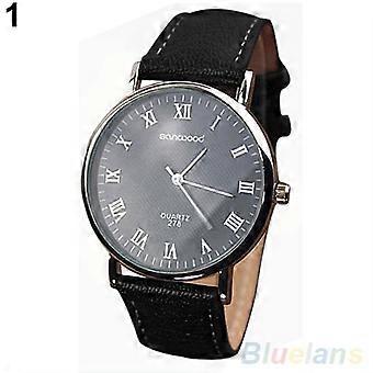 Herren-Handyuhr mit römischen Ziffern, Kunstlederarmband, Quarzwerk, analog, Business-Uhrwerk